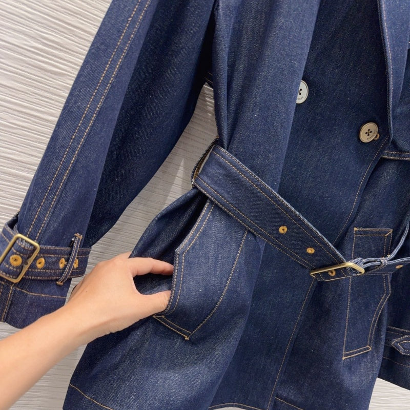 New Fashion Women BBR Belted Denim Trench Coat DM1326092902