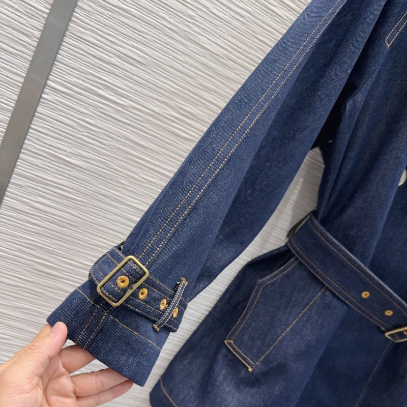 New Fashion Women BBR Belted Denim Trench Coat DM1326092902