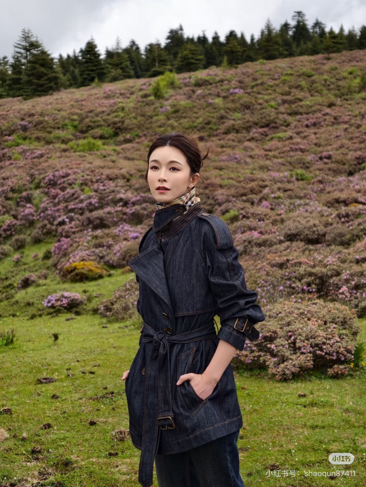 New Fashion Women BBR Belted Denim Trench Coat DM1326092902