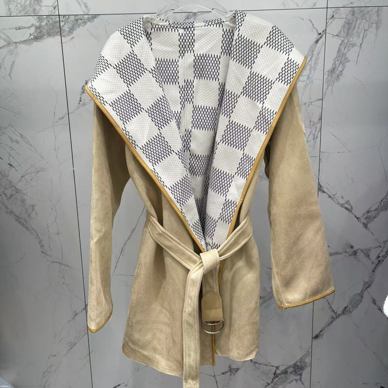 New Fashion Women Checkered Suede Coat DM1326092906