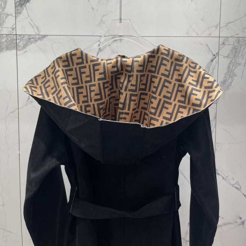 New Fashion Women FF Print Suede Coat DM1326092908
