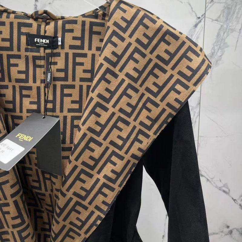 New Fashion Women FF Print Suede Coat DM1326092908