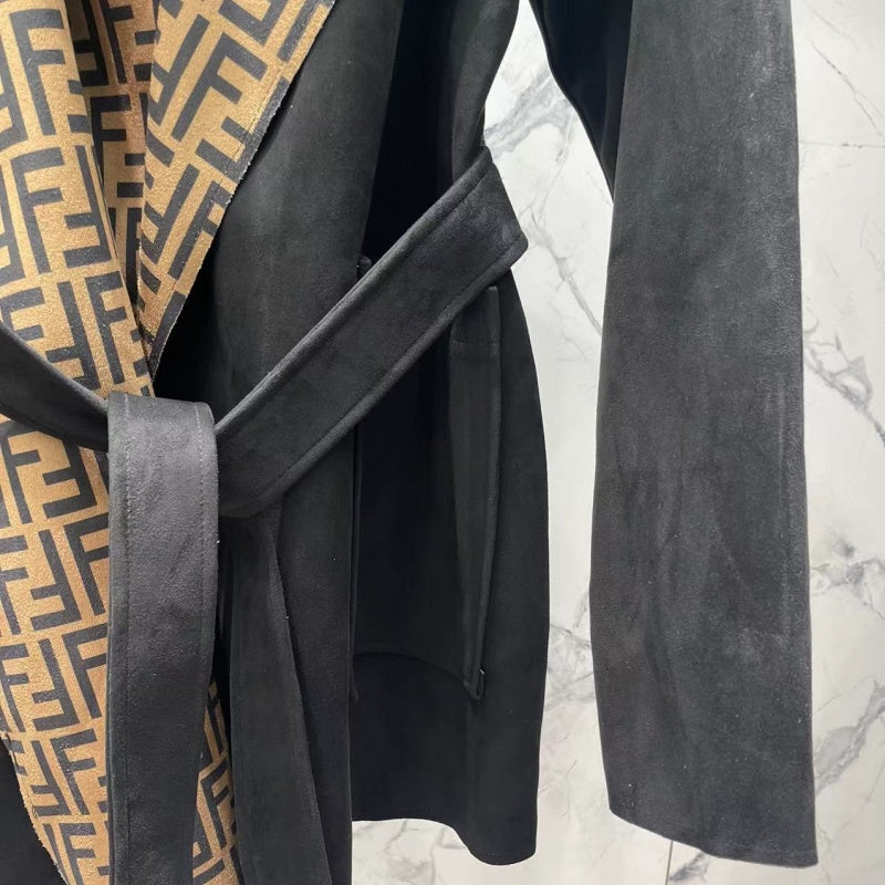 New Fashion Women FF Print Suede Coat DM1326092908