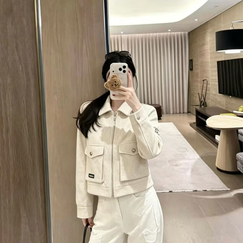 New Fashion Women CC Cropped Faux Suede Jacket DM1326092911