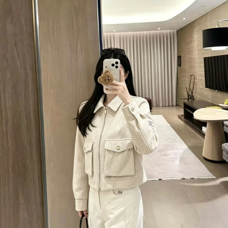 New Fashion Women CC Cropped Faux Suede Jacket DM1326092911
