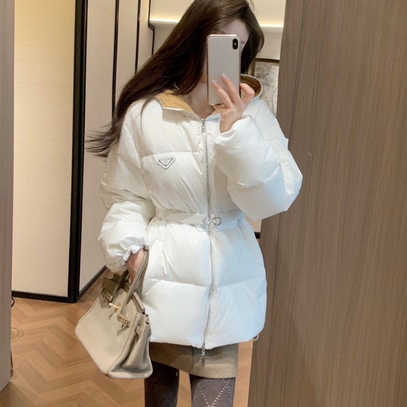New Fashion Women Hooded Puffer Jacket With Waist Belt DM1326092929