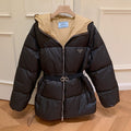New Fashion Women Hooded Puffer Jacket With Waist Belt DM1326092929