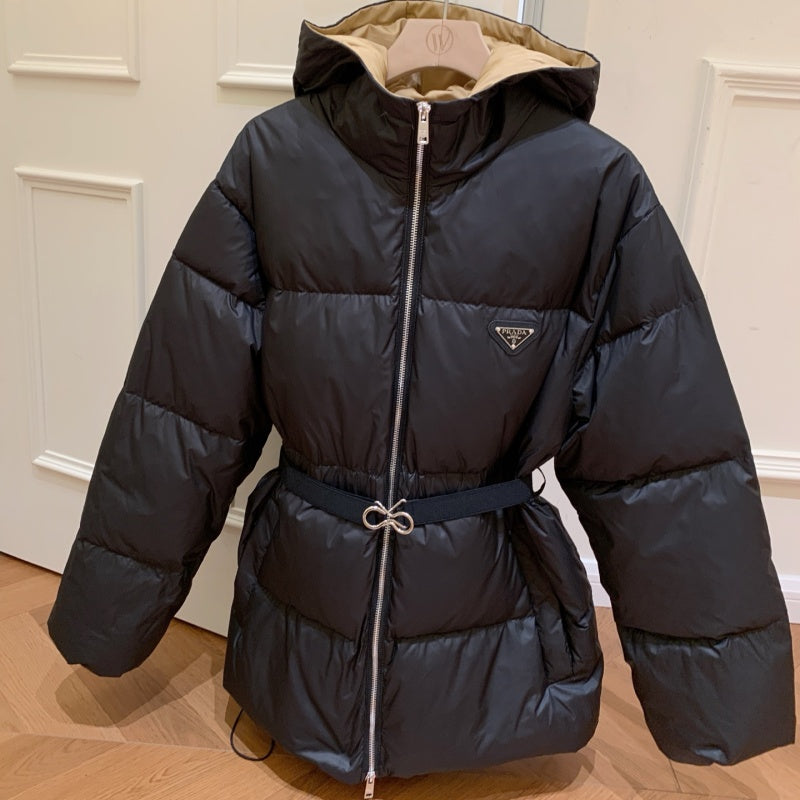 New Fashion Women Hooded Puffer Jacket With Waist Belt DM1326092929