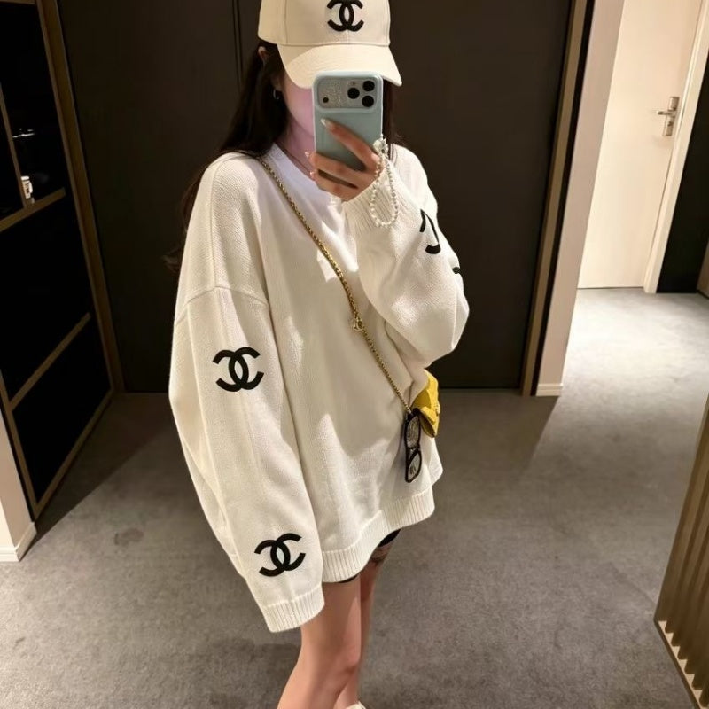 New Fashion Women's CC Printed Crew Neck Sweatshirt DM1326100802