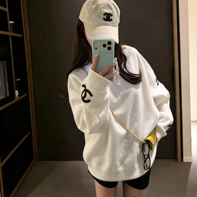 New Fashion Women's CC Printed Crew Neck Sweatshirt DM1326100802
