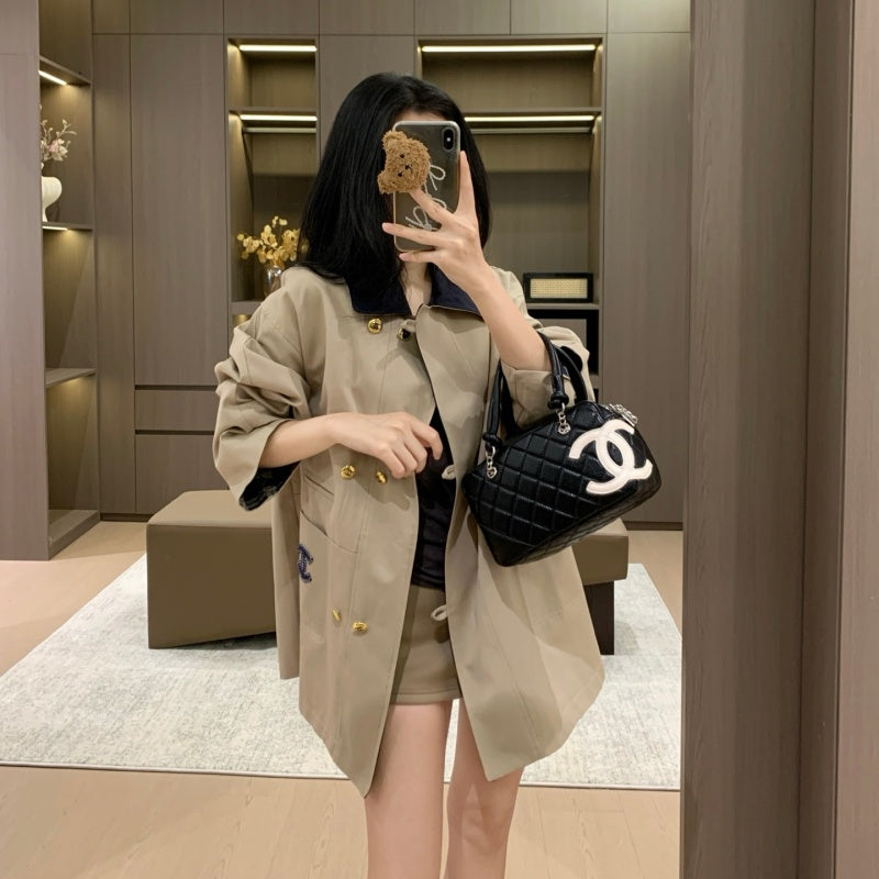 New Fashion Women's CC Plaid Cuff Loose Trench Coat DM1326100817