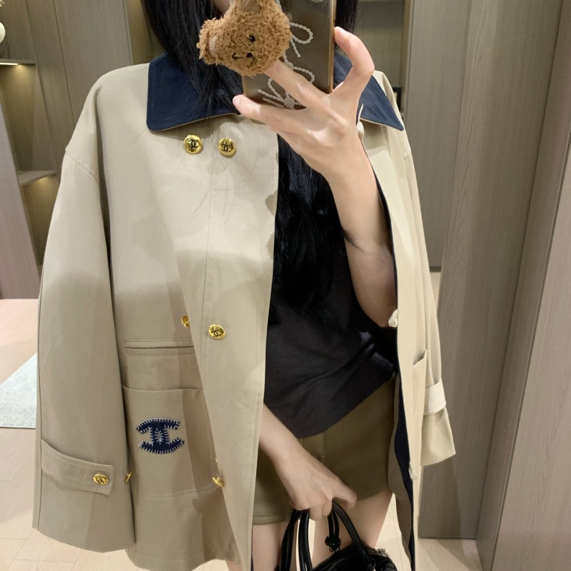 New Fashion Women's CC Plaid Cuff Loose Trench Coat DM1326100817