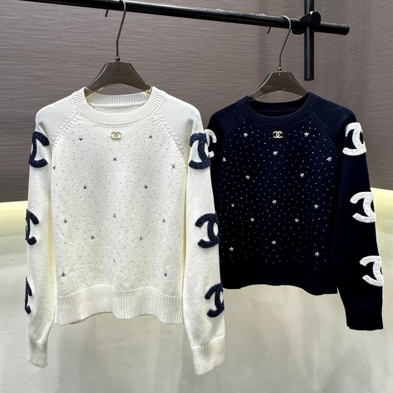 New Fashion Women's CC Star Rhinestone Knit Sweater DM1326100827