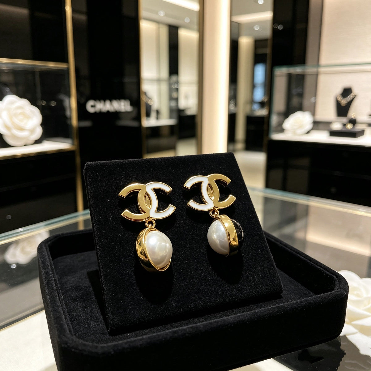 New Fashion Women's CC Pearl Drop Earrings ZS1326101001