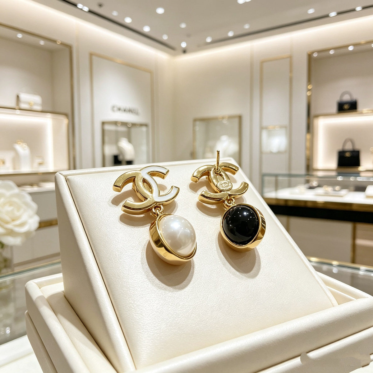 New Fashion Women's CC Pearl Drop Earrings ZS1326101001