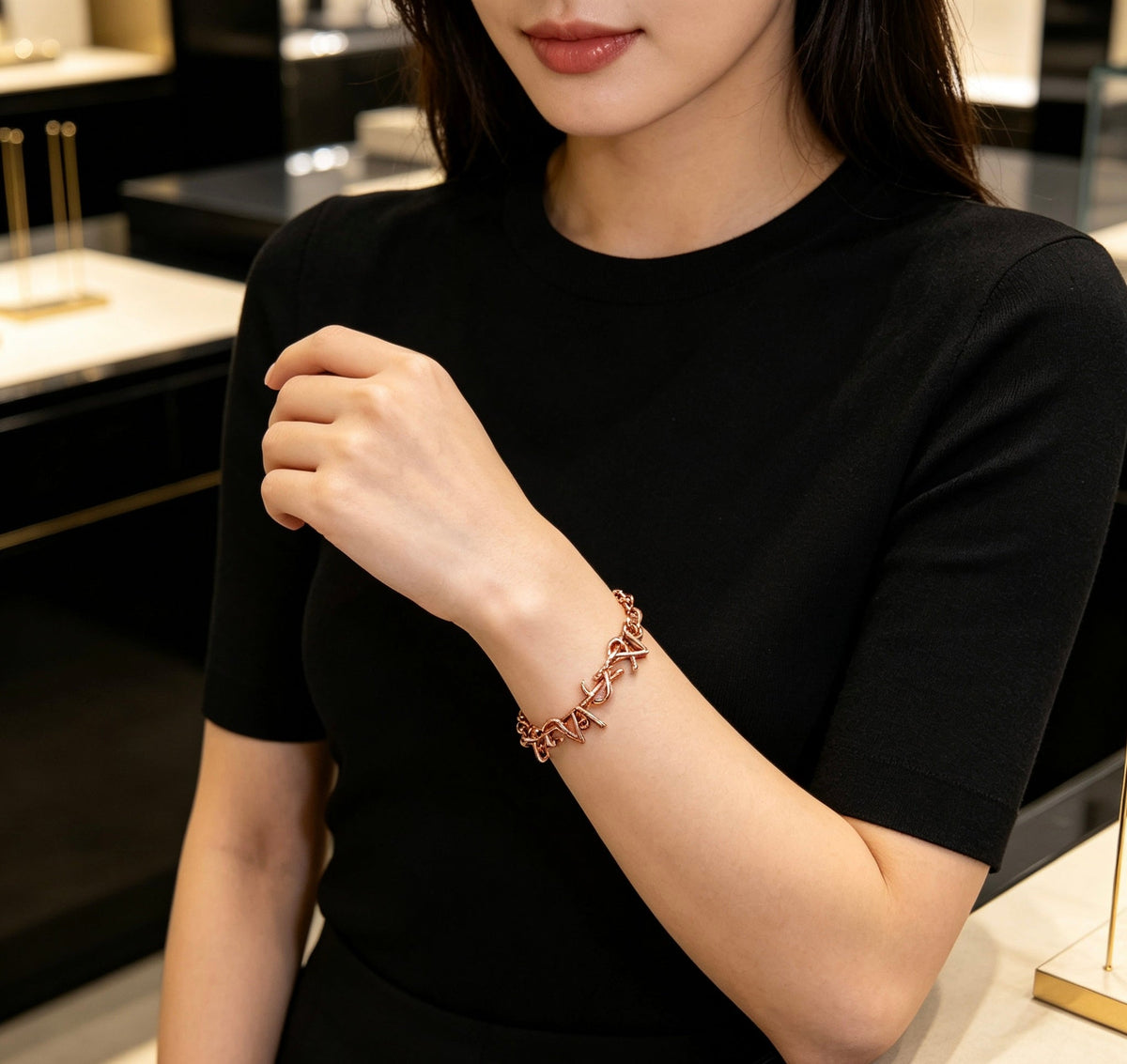 New Fashion Women's Letter Linked Rose Gold Bracelet ZS1326101019