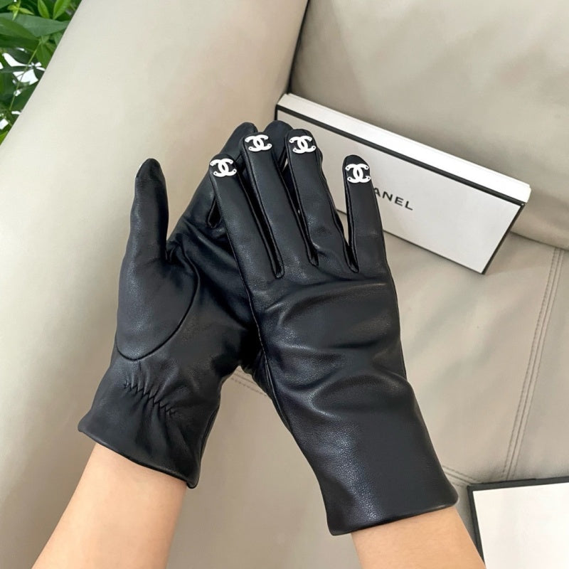 New Fashion Women's CC Fingertip PU Leather Gloves XC1326101022