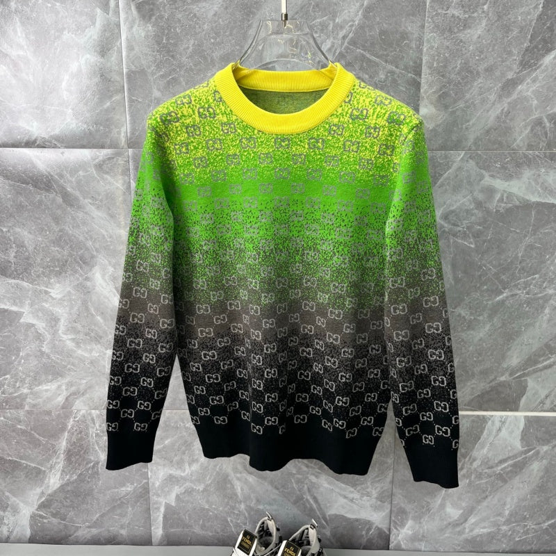 New Release Men's Gradient All Over Print Letter Crew Neck Sweater SJ1326101304