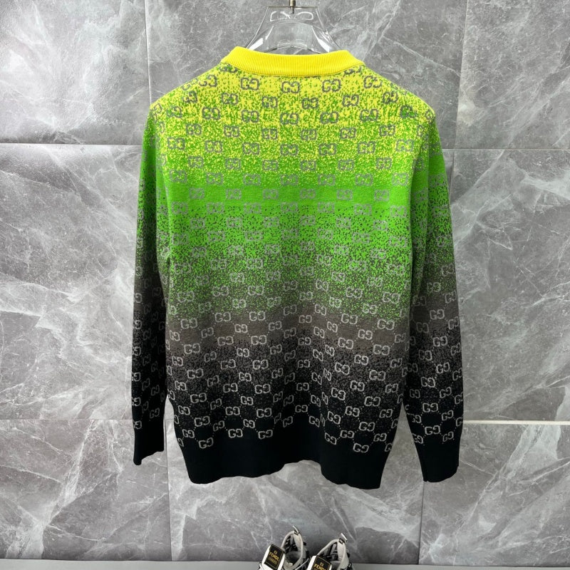 New Release Men's Gradient All Over Print Letter Crew Neck Sweater SJ1326101304