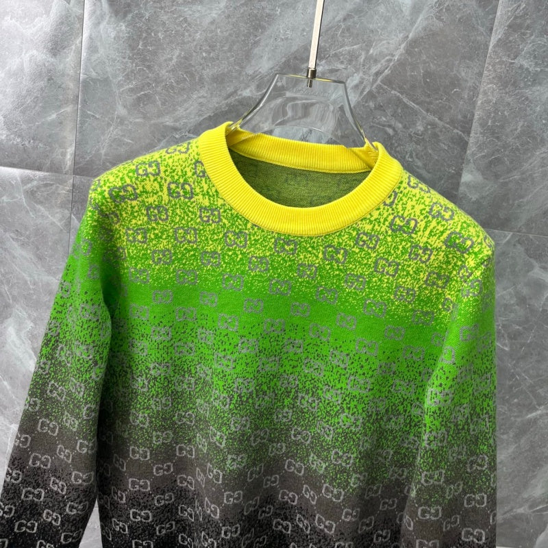 New Release Men's Gradient All Over Print Letter Crew Neck Sweater SJ1326101304