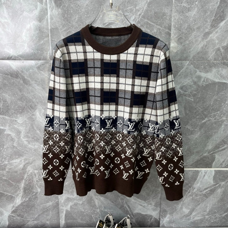 New Release Men's Plaid Monogram Crew Neck Sweater SJ1326101306