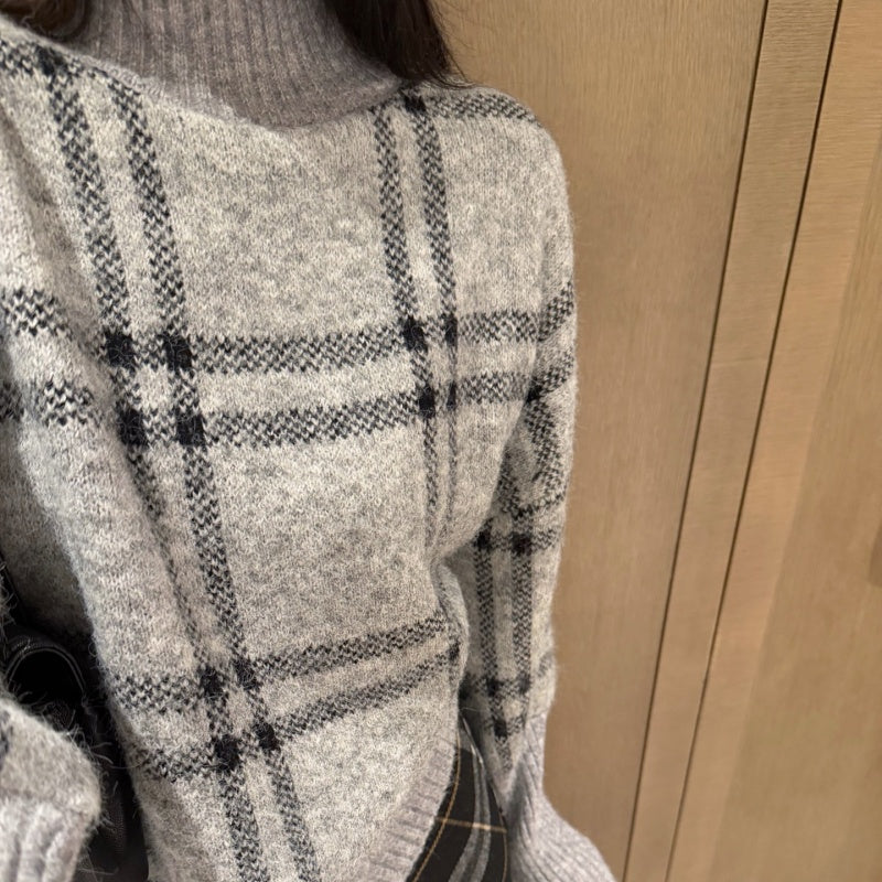 ew Fashion Women's Plaid Sweater And Skirt Set DM1326101505