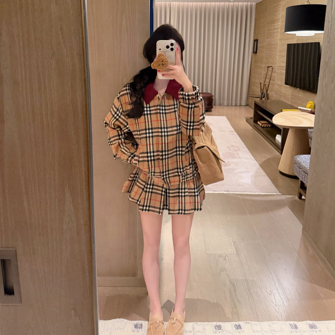 New Fashion Women's Plaid Jacket & Skirt Set DM1326101506