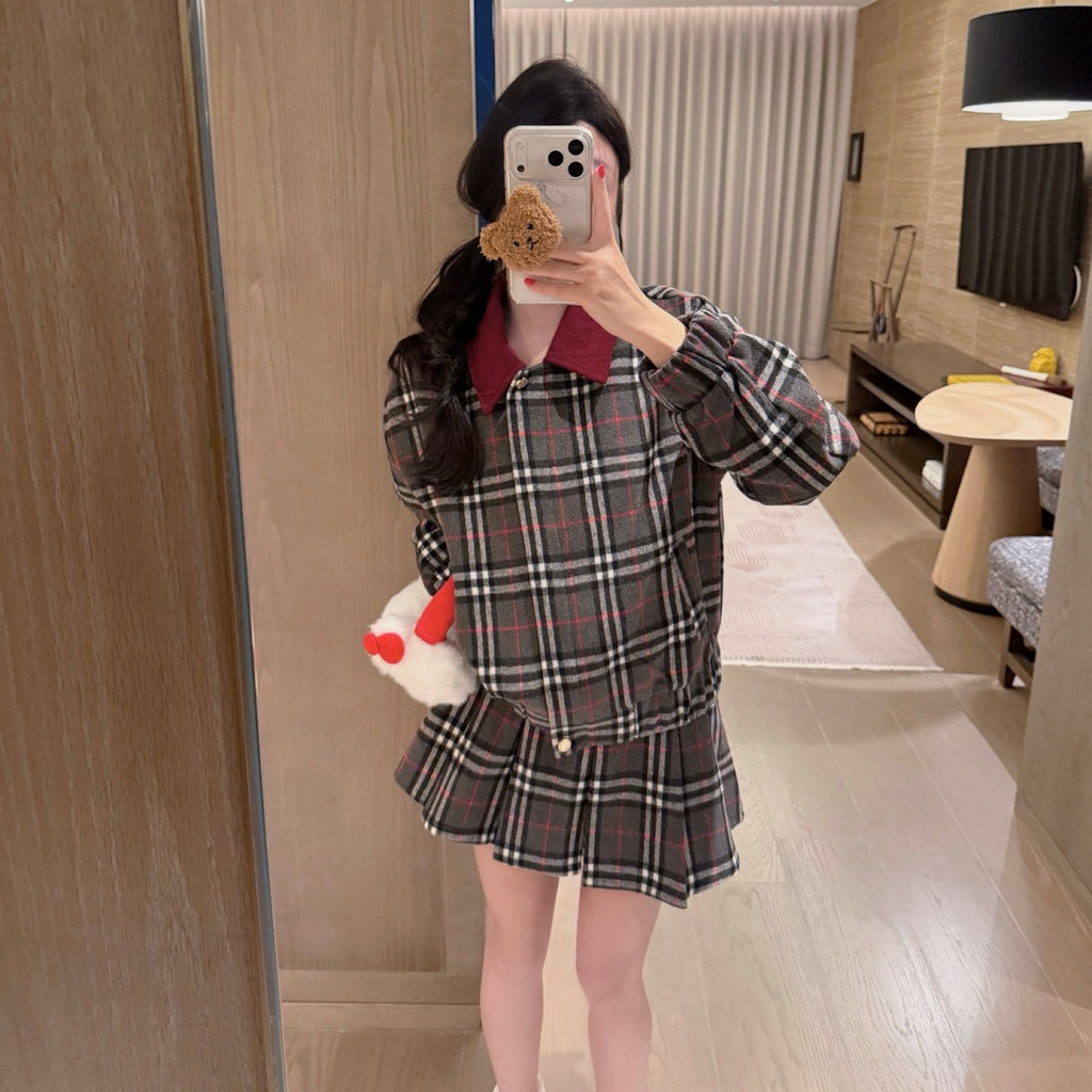 New Fashion Women's Plaid Jacket & Skirt Set DM1326101506