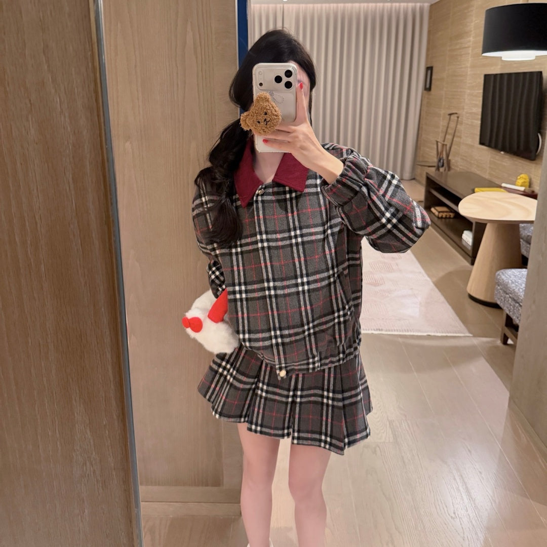 New Fashion Women's Plaid Jacket & Skirt Set DM1326101506