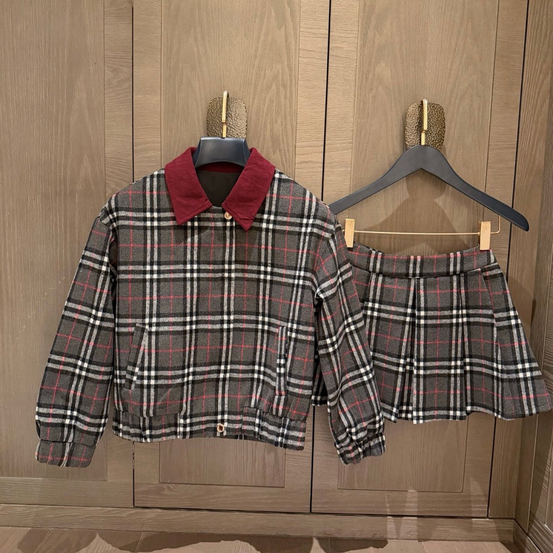 New Fashion Women's Plaid Jacket & Skirt Set DM1326101506