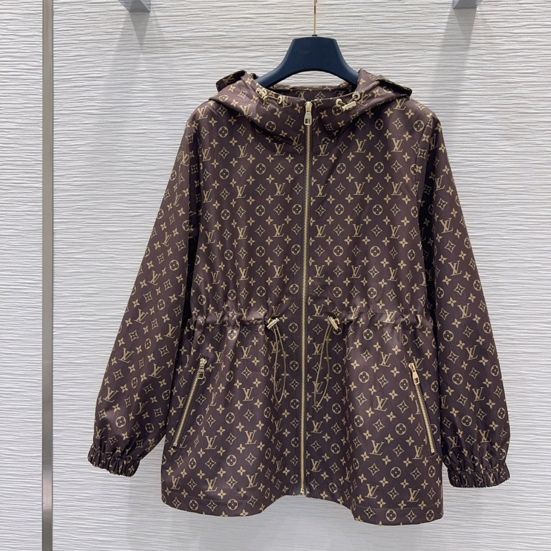 New Fashion Women's All Over Print Drawstring Hooded Jacket DM1326101508