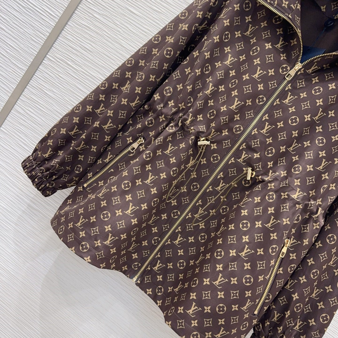 New Fashion Women's All Over Print Drawstring Hooded Jacket DM1326101508