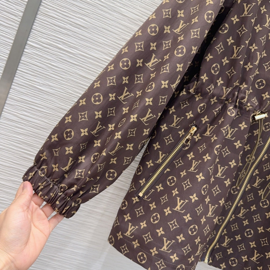 New Fashion Women's All Over Print Drawstring Hooded Jacket DM1326101508