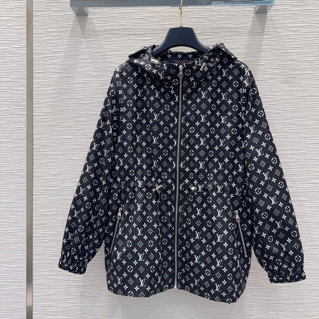 New Fashion Women's All Over Print Drawstring Hooded Jacket DM1326101508