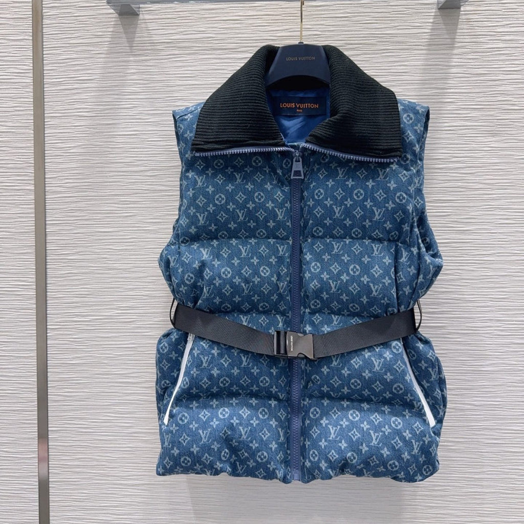 New Fashion Women's All Over Print Denim Puffer Vest DM1326101514