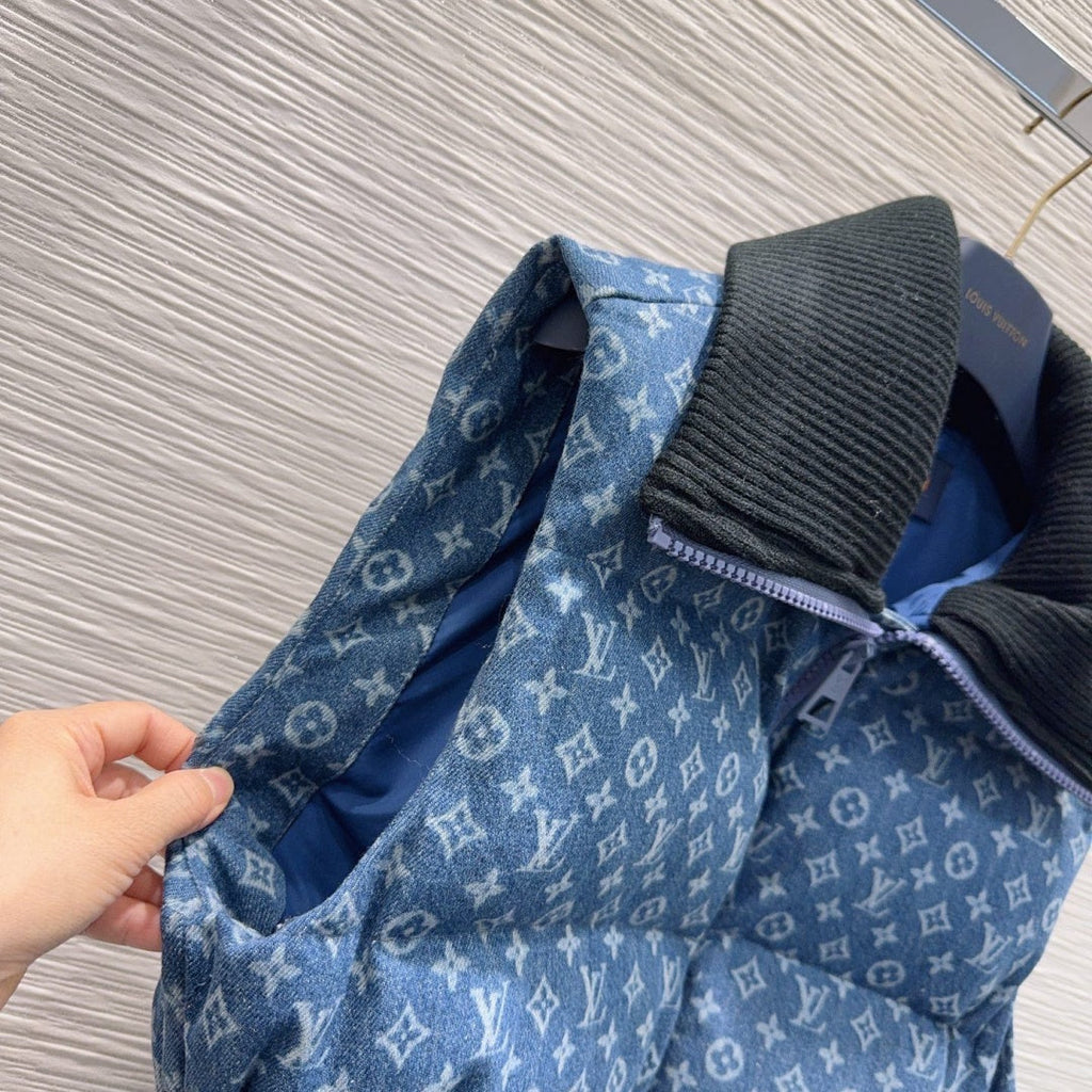 New Fashion Women's All Over Print Denim Puffer Vest DM1326101514