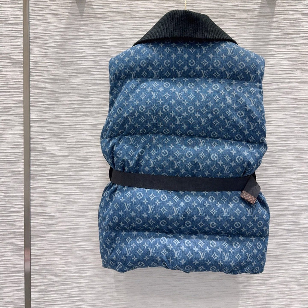 New Fashion Women's All Over Print Denim Puffer Vest DM1326101514