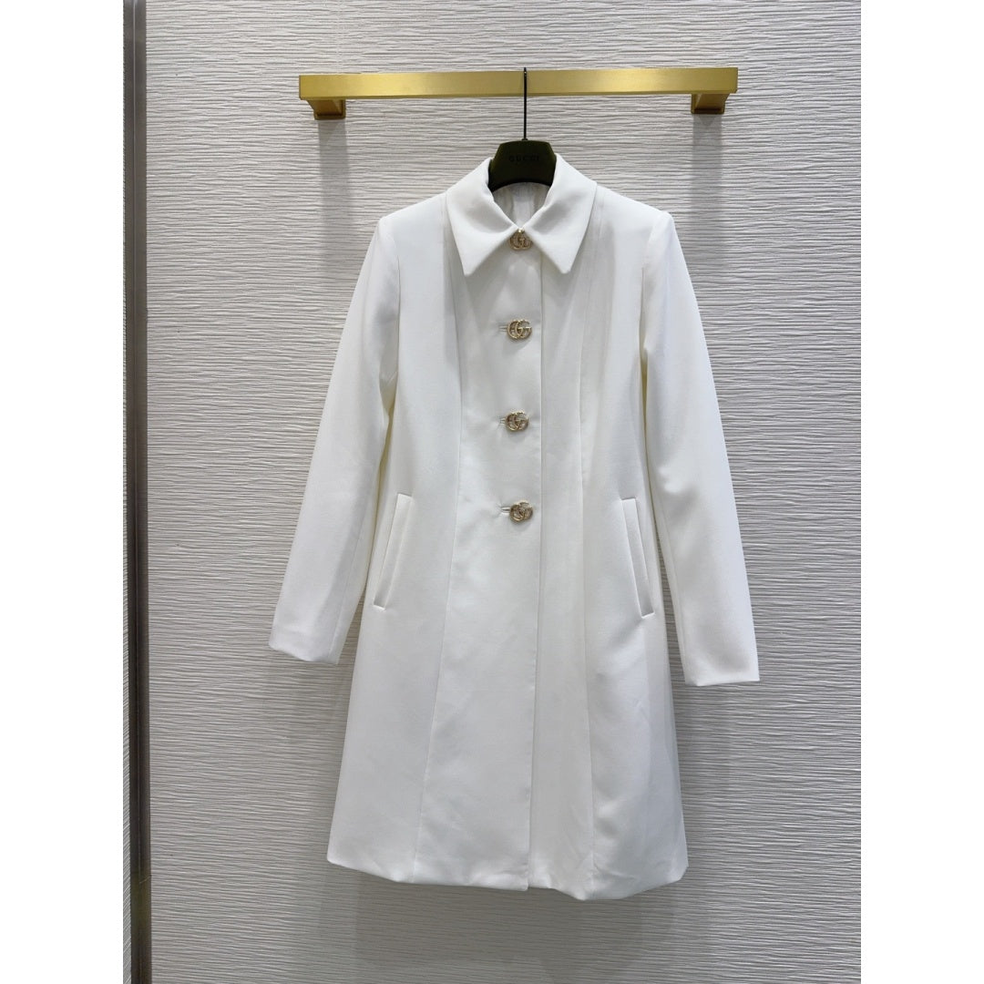 New Fashion Women's Lapel Metal Button Mid-Length Coat CQQ1326101519
