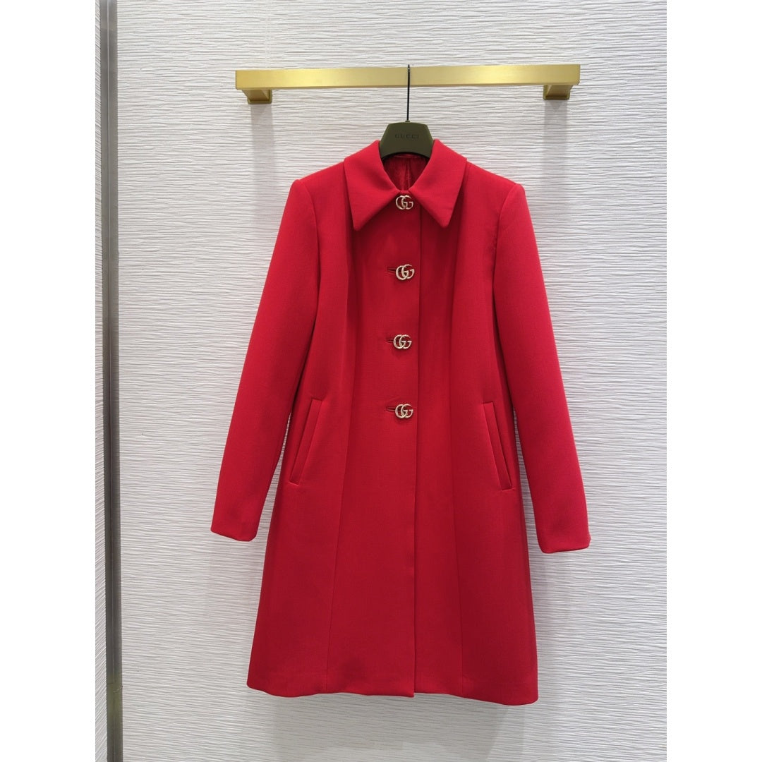 New Fashion Women's Lapel Metal Button Mid-Length Coat CQQ1326101519