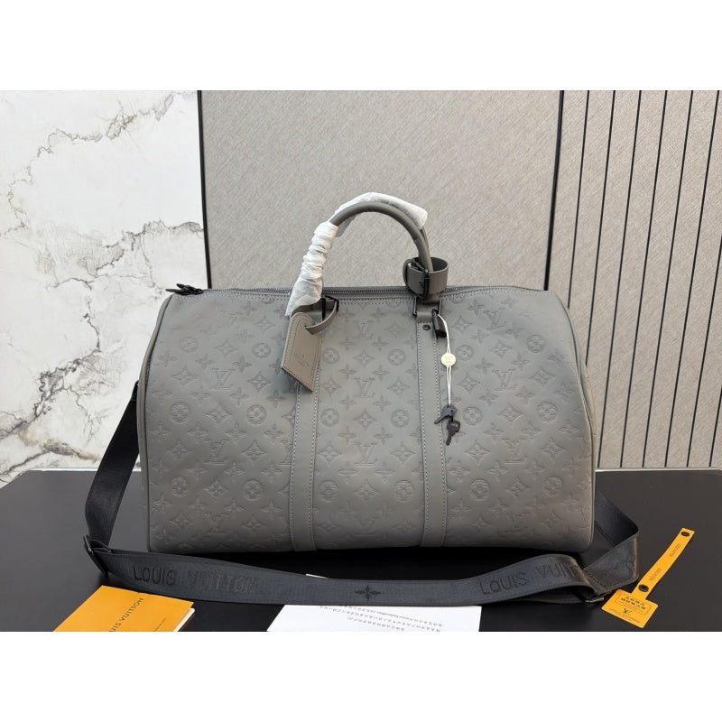 New Fashion Grey Embossed Monogram Handheld Travel Duffle Bag CWT1326101920