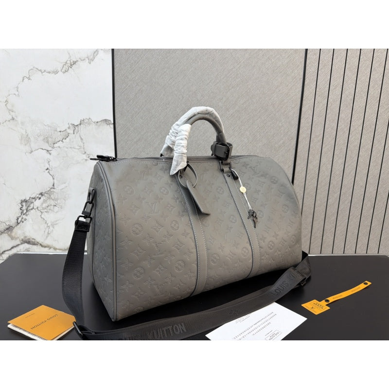 New Fashion Grey Embossed Monogram Handheld Travel Duffle Bag CWT1326101920