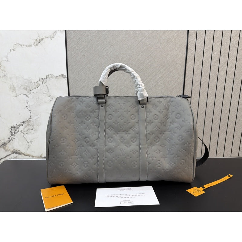 New Fashion Grey Embossed Monogram Handheld Travel Duffle Bag CWT1326101920