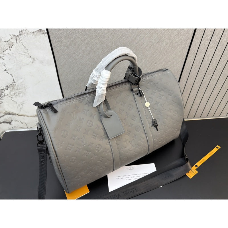 New Fashion Grey Embossed Monogram Handheld Travel Duffle Bag CWT1326101920