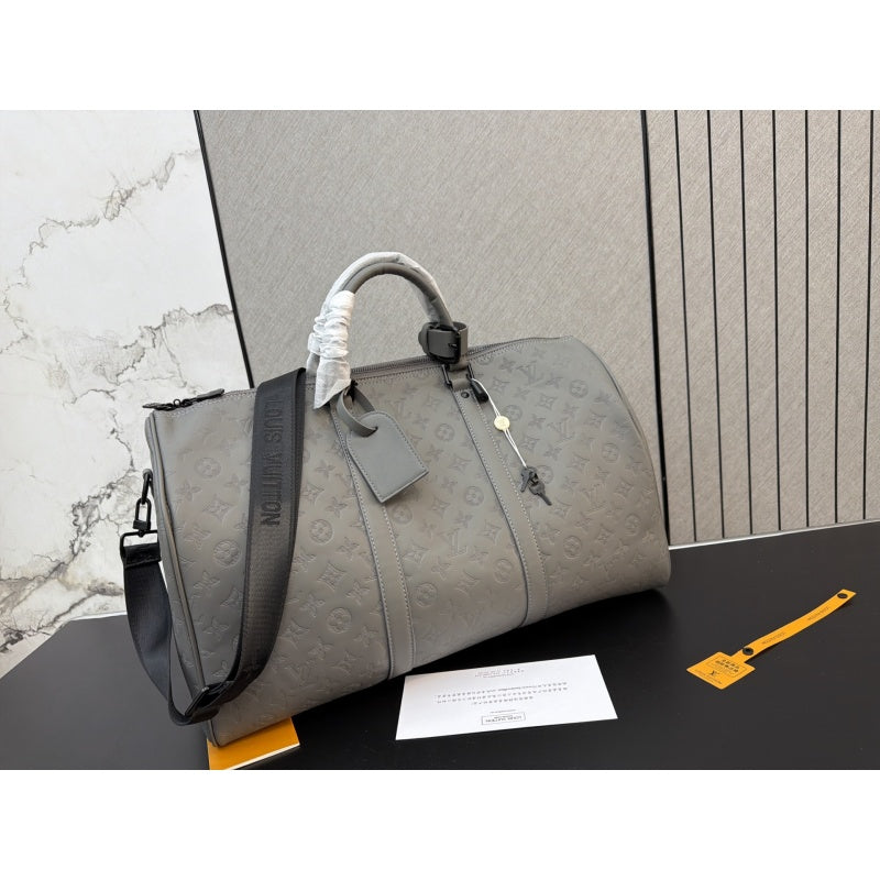 New Fashion Grey Embossed Monogram Handheld Travel Duffle Bag CWT1326101920