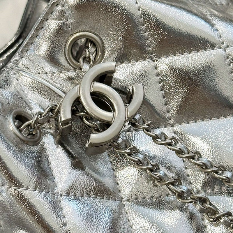 New Fashion Women's Silver Quilted Drawstring Bucket Bag CWT1326101925