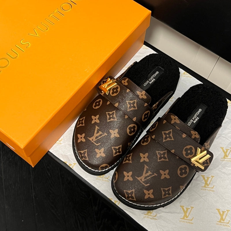 New Fashion Unisex Fleece Lined Monogram Mule Slippers PF1326101927