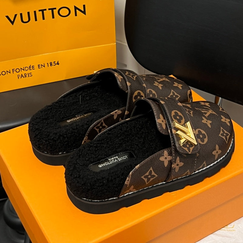 New Fashion Unisex Fleece Lined Monogram Mule Slippers PF1326101927