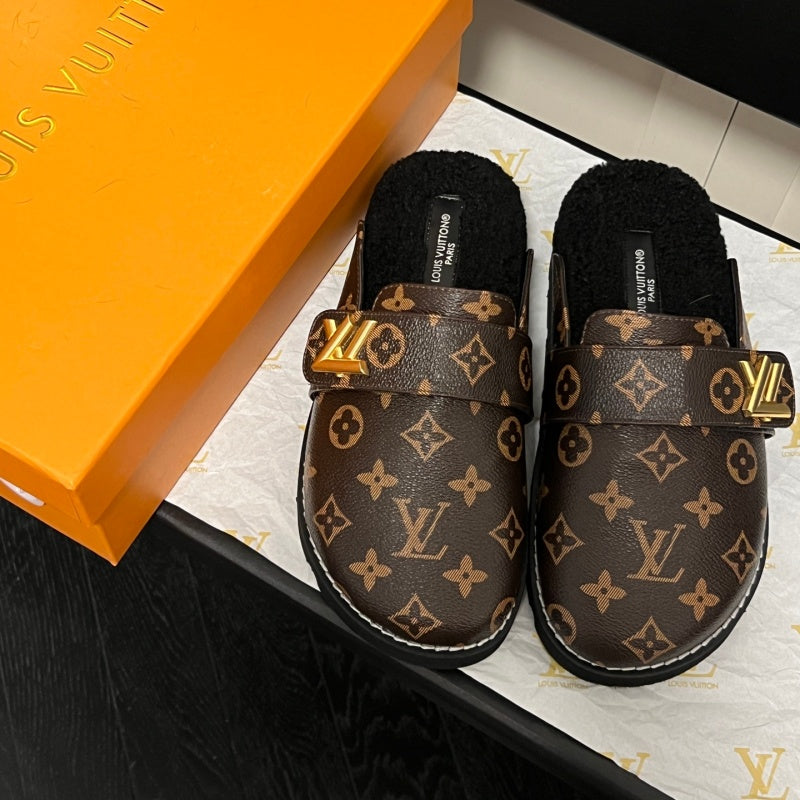 New Fashion Unisex Fleece Lined Monogram Mule Slippers PF1326101927