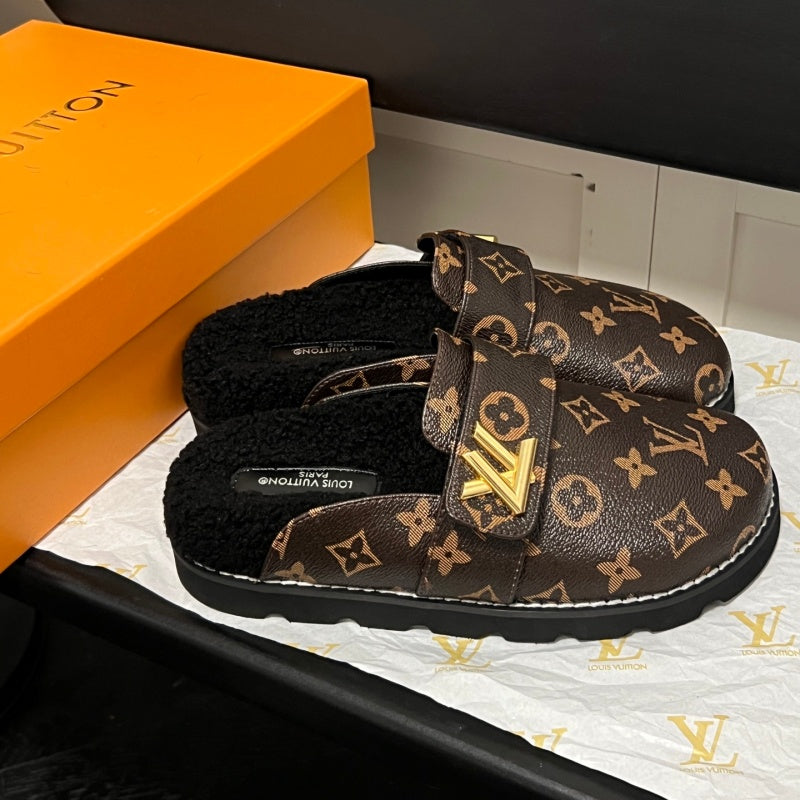 New Fashion Unisex Fleece Lined Monogram Mule Slippers PF1326101927