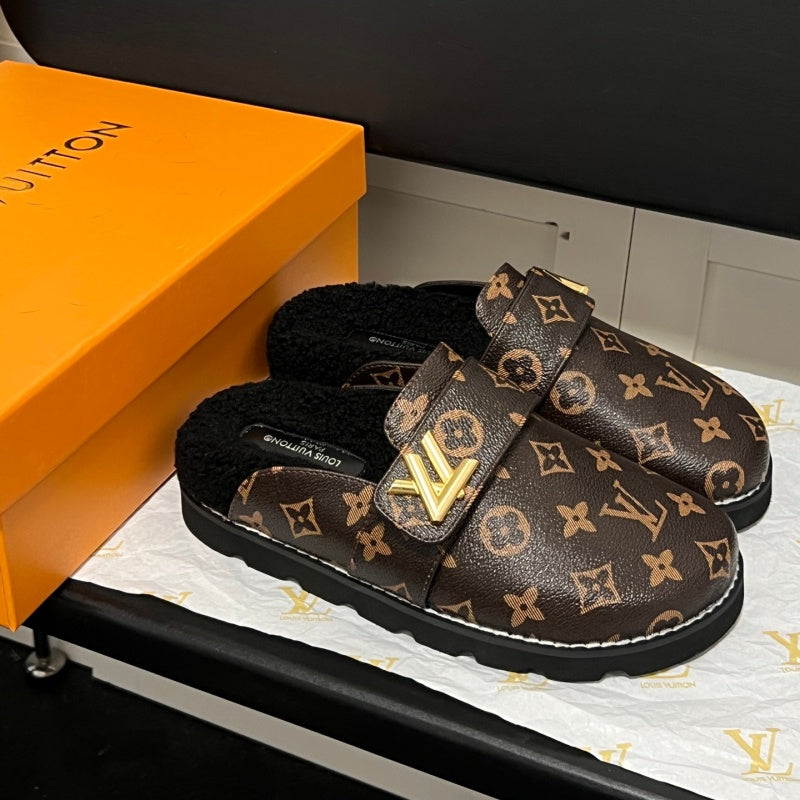New Fashion Unisex Fleece Lined Monogram Mule Slippers PF1326101927